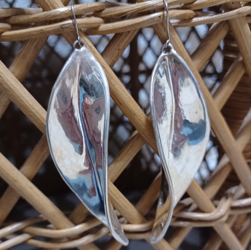 Isreal Silver Twisted Leaf Drop Earrings - Women Jewelry